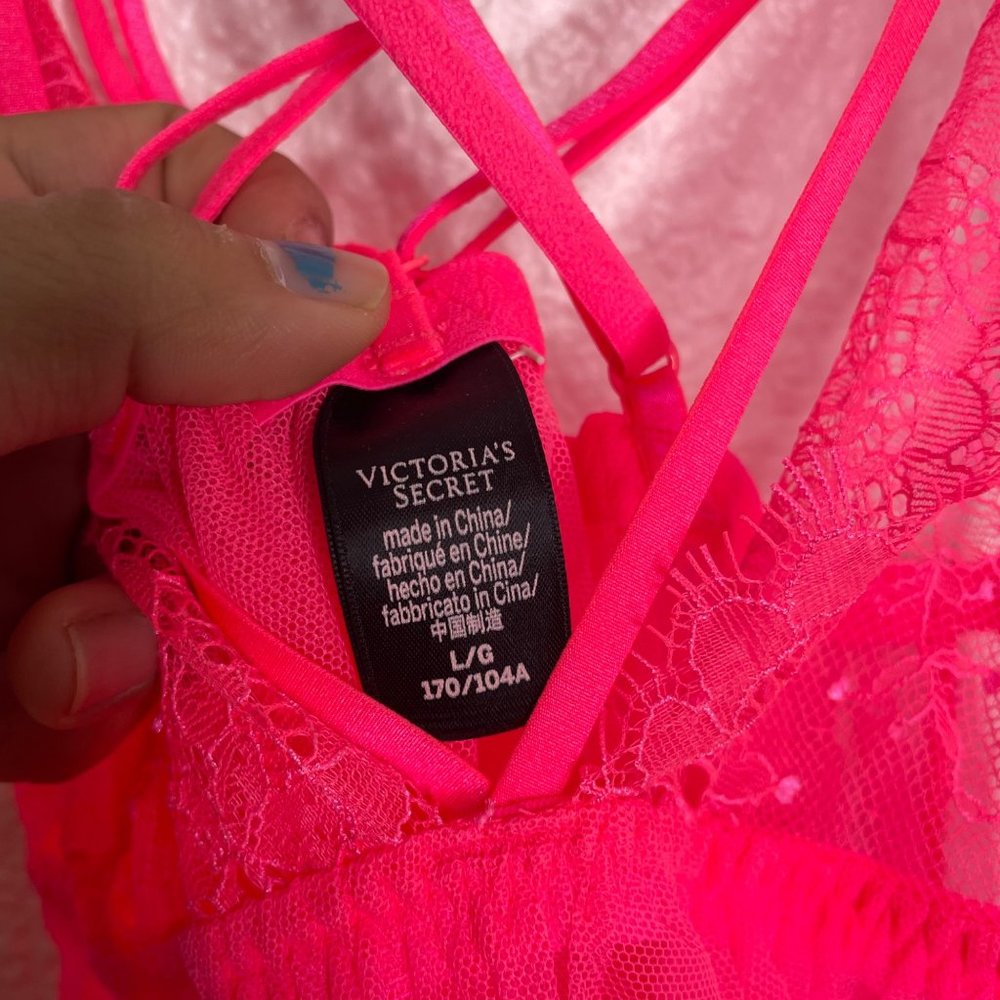 Victoria's Secret Women's Lingerie Size L Neon Pink Sleeveless Lace Baby Doll - Picture 6 of 11